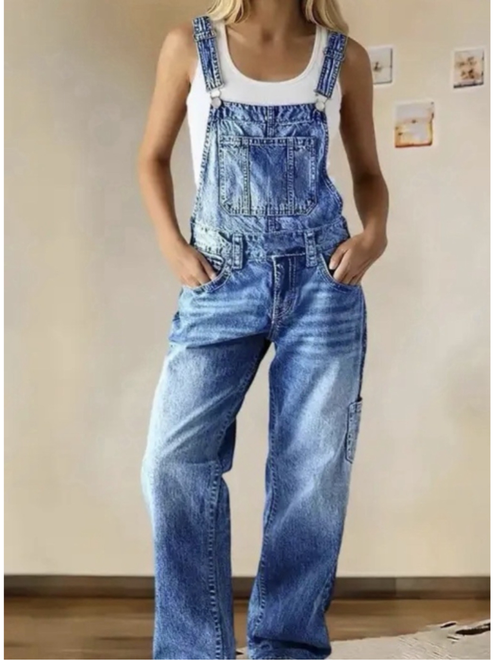 Flamingals Wash Multi Pocket Mid Waist Straight Leg Overalls 4XL